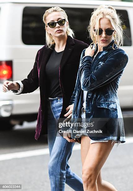 Shea Marie and Caroline Vreeland are seen outside the Marc Jacobs show during New York Fashion Week Spring 2017 on September 15, 2016 in New York...