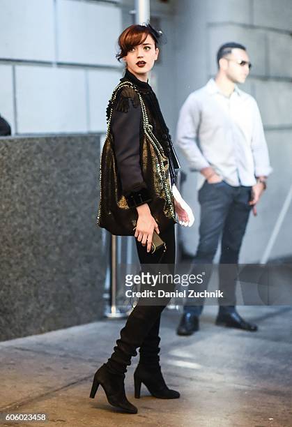 Models are seen outside the Marc Jacobs show during New York Fashion Week Spring 2017 on September 15, 2016 in New York City.