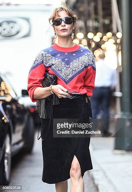 Ece Sukan is seen outside the Marc Jacobs show during New York Fashion Week Spring 2017 on September 15, 2016 in New York City.