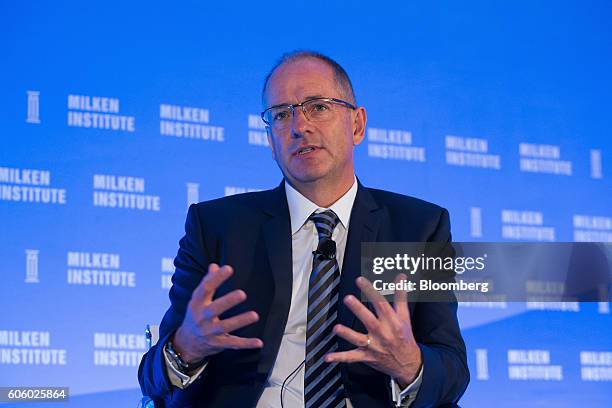 Andrew Witty, chief executive officer of GlaxoSmithKline Plc, speaks at the Milken Institute Asia Summit in Singapore, on Friday, Sept. 16, 2016....