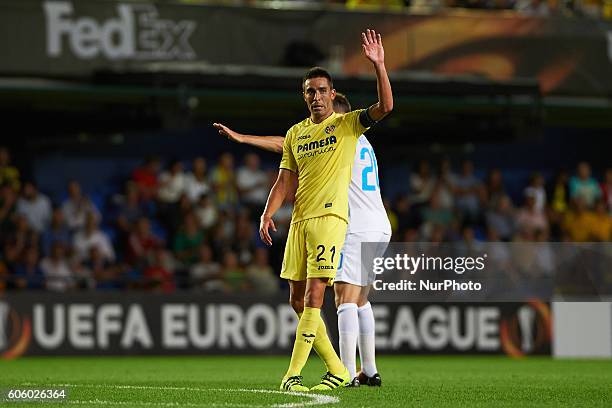 Bruno Soriano of Villarreal CF reacts during the UEFA Europa League match at Estadio El Madrigal, Villarreal on september 15, 2016.