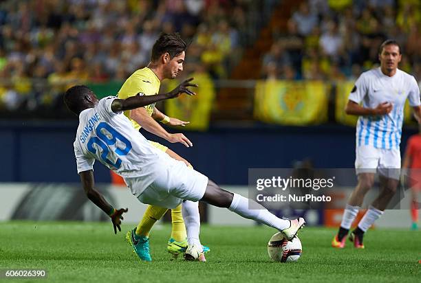 Alexandre Pato of Villarreal CF and Sangone Sarr of FC Zrich during the UEFA Europa League match at Estadio El Madrigal, Villarreal on september 15,...