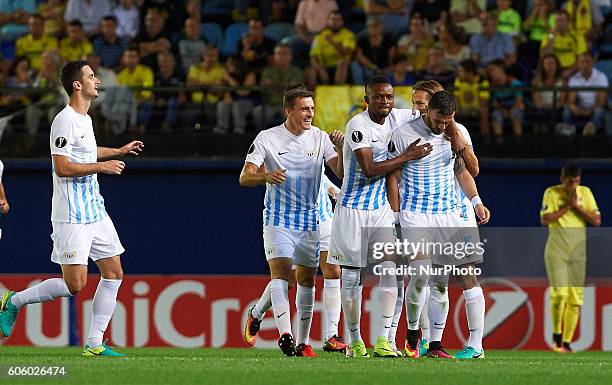 Zrich players celebrates their goal during the UEFA Europa League match at Estadio El Madrigal, Villarreal on september 15, 2016.