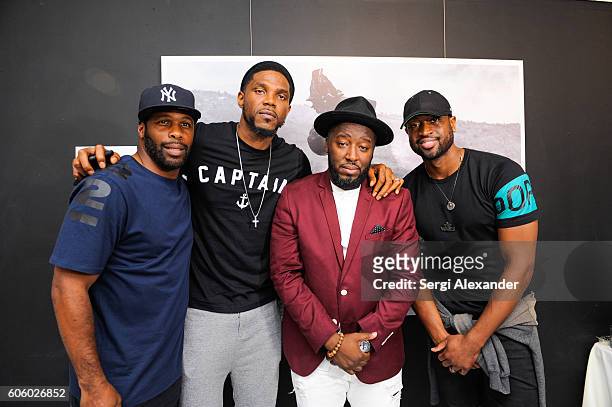 Earl Little, Udonis Haslem, Bob Metelus and Dwyane Wade attend Haitian photographer Bob Metelus unveils newest collection, Haiti: A Collective Cry...