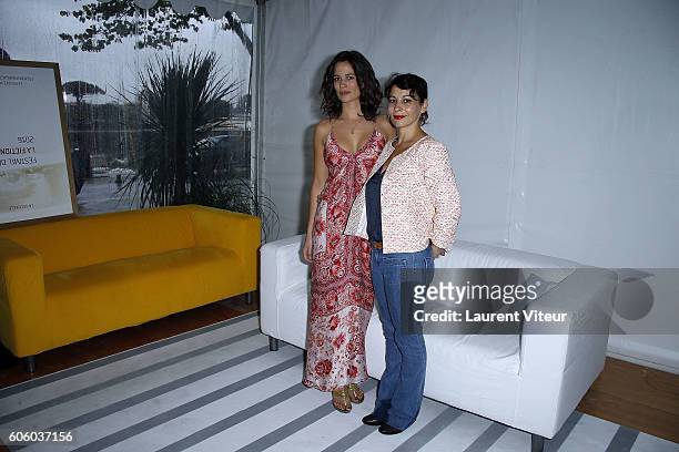 Actress Lucie Lucas and Actress Cecile Rebboah attend the 'Coup de Foudre a Jaipur' Photocall during the 18th Festival of TV Fiction on September 16,...