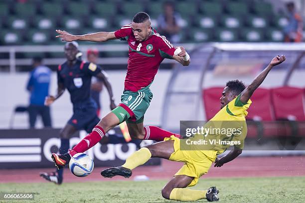 Youssef En Nesyri of Morocco, Charles P Mendes Monteiro of Sao Tome e Principe during the Africa Cup of Nations match between Morocco and Sao Tome E...