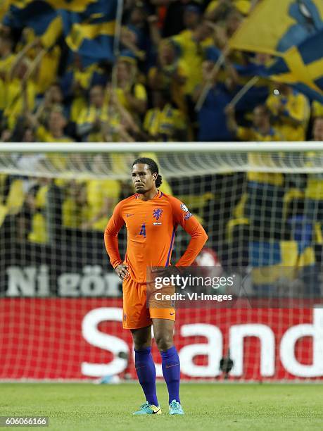 Virgil van Dijk of Holland during the FIFA World Cup 2018 qualifying match between Sweden and Netherlands on September 6, 2016 at the Friends Arena...