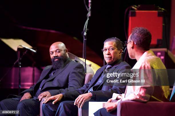 Jazz musician Allyn Johnson and jazz drummer Nasar Abadey attend the 31st Anniversary Celebration Jazz Concert at Walter E. Washington Convention...