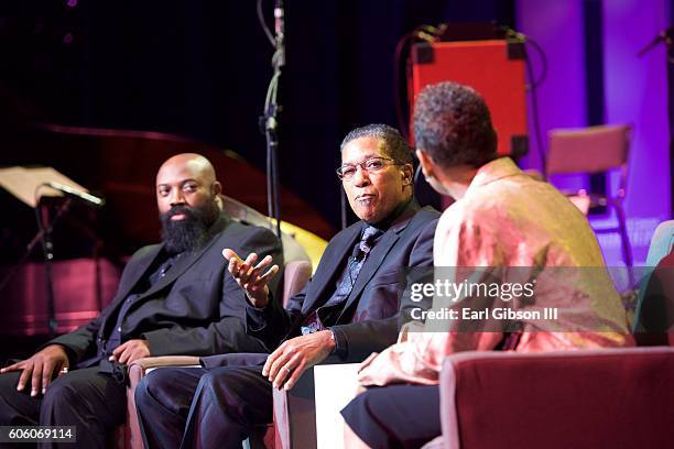 Jazz musician Allyn Johnson and jazz drummer Nasar Abadey attend the 31st Anniversary Celebration Jazz Concert at Walter E. Washington Convention...