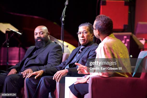 Jazz musician Allyn Johnson and jazz drummer Nasar Abadey attend the 31st Anniversary Celebration Jazz Concert at Walter E. Washington Convention...