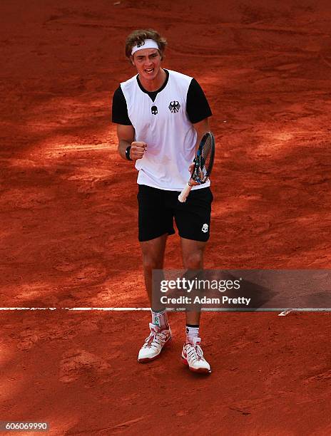 Jan-Lennard Struff of Germany celebrates a point during his match against Kamil Majchrzak of Poland during the 1st rubber of the Davis Cup Playoff...