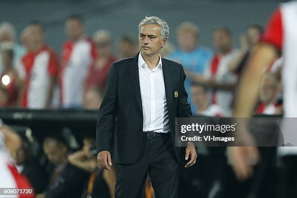 Coach Jose Mourinho of Manchester United during the Europa League group A match between Feyenoord and Manchester Uinited on September 15, 2016 at the...