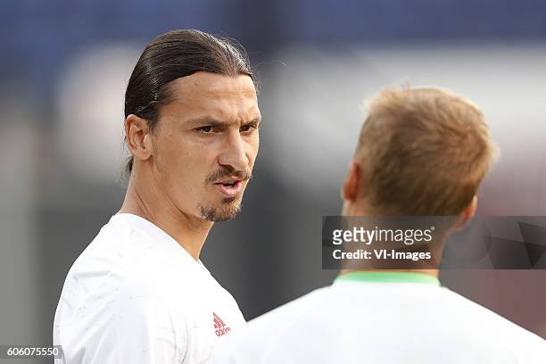 Zlatan Ibrahimovic of Manchester United, keeper Par Hansson of Feyenoord during the Europa League group A match between Feyenoord and Manchester...