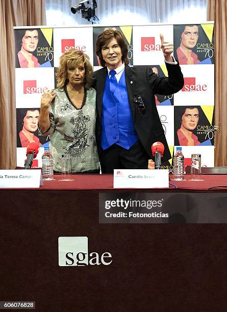 Maria Teresa Campos and Camilo Sesto attends a press conference to present 'Camilo Sesto 70' at the Sociedad General de Autores on September 16, 2016...