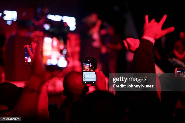 View of the atmosphere during Immortal Technique's performance at Highline Ballroom on September 15, 2016 in New York City.