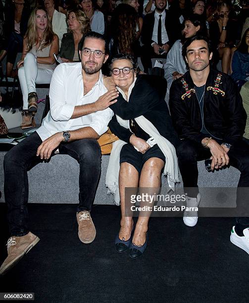 Maxim Huerta, Elena Benarroch and Diego Osorio are seen attending Mercedes-Benz Fashion Week Madrid Spring/Summer 2017 at Ifema on September 16, 2016...