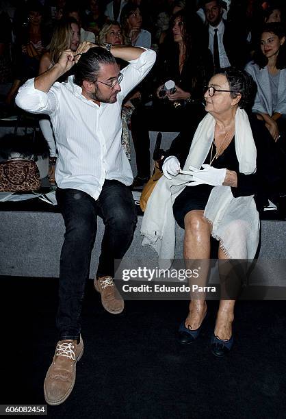 Maxim Huerta and Elena Benarroch are seen attending Mercedes-Benz Fashion Week Madrid Spring/Summer 2017 at Ifema on September 16, 2016 in Madrid,...