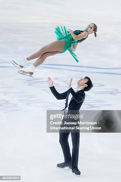 Anastasia Mishina and Vladislav Mirzoev of Russia compete during the Junior Pairs Free Skating on day two of the ISU Junior Grand Prix of Figure...