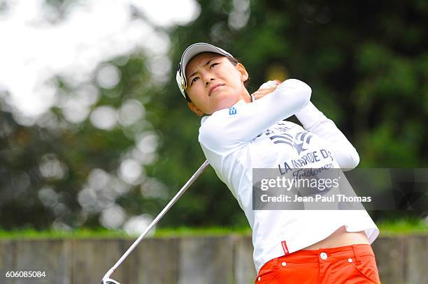 Sakura YOKOMINE of Japan during the day one of Women Evian Masters 2016 on September 15, 2016 in Evian-les-Bains, France.