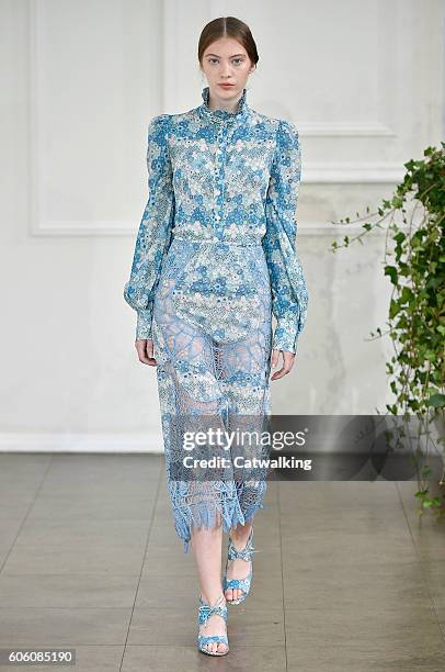 Model walks the runway at the Bora Aksu Spring Summer 2017 fashion show during London Fashion Week on September 16, 2016 in London, United Kingdom.