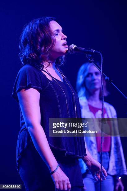 Singer Norah Jones and actress Kristen Wiig perform onstage during Petty Fest 2016 at The Fonda Theatre on September 13, 2016 in Los Angeles,...