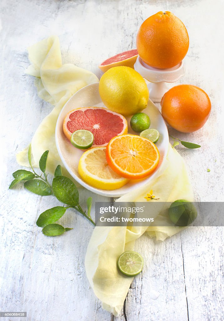 Citrus fruits family table top shot.