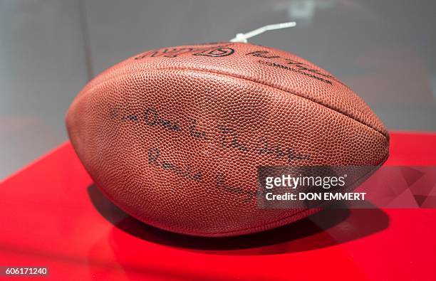 Former president Ronald Reagan's official NFL Wilson football signed "Win One for the Gipper Ronald Reagan" is among the items from the private...