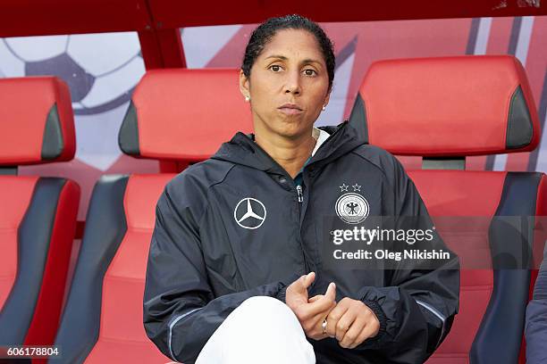 Head coach Steffi Jones of Germany ahead of the UEFA Women's Euro 2017 Qualifier between Russia and Germany at Arena Khimki on September 16, 2016 in...