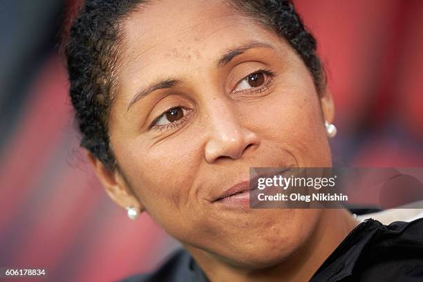 Head coach Steffi Jones of Germany ahead of the UEFA Women's Euro 2017 Qualifier between Russia and Germany at Arena Khimki on September 16, 2016 in...