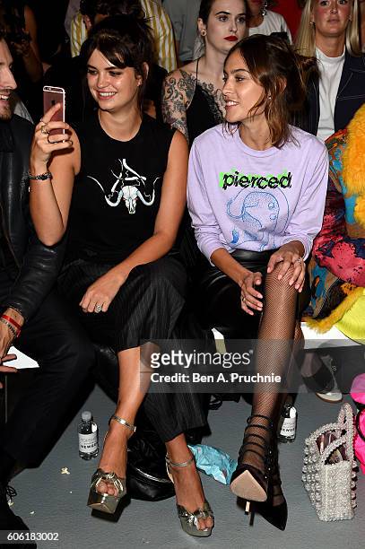 Pixie Geldof and model Alexa Chung attend the Ashley Williams show during London Fashion Week Spring/Summer collections 2017 on September 16, 2016 in...