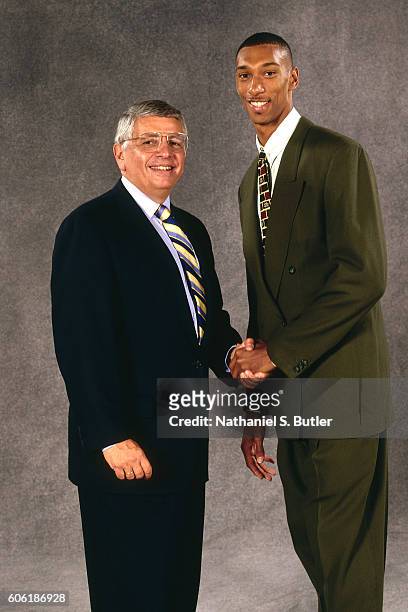 Kerry Kittles poses for a photo with NBA Commissioner, David Stern after being drafted number eight overall by the New Jersey Nets on June 26, 1996...