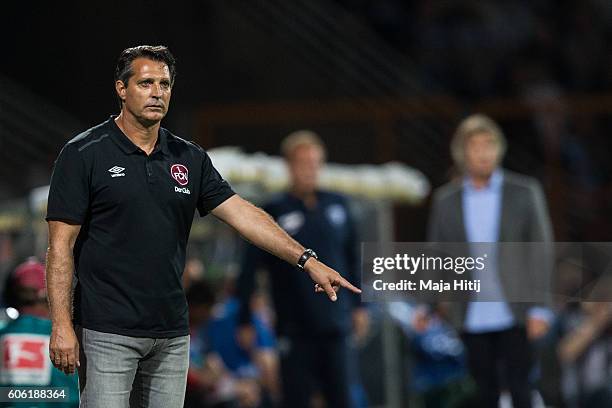 Coach Alois Schwartz of Nuernberg reacts during the Second Bundesliga match between VfL Bochum 1848 and 1. FC Nuernberg at Vonovia Ruhrstadion on...