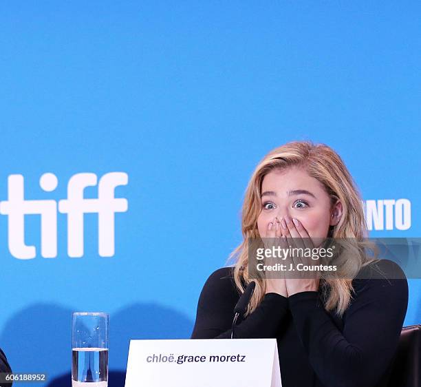Actress Chloe Grace Moretz speaks during the 2016 Toronto International Film Festival "Brain On Fire" Press Conference at TIFF Bell Lightbox on...