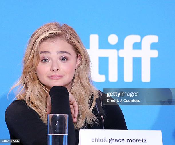 Actress Chloe Grace Moretz speaks during the 2016 Toronto International Film Festival "Brain On Fire" Press Conference at TIFF Bell Lightbox on...