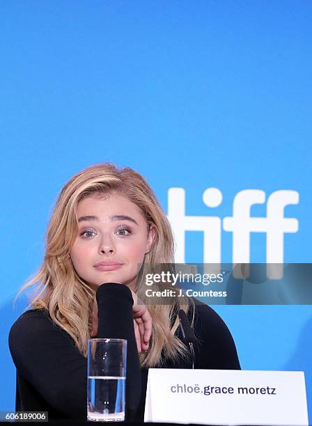 Actress Chloe Grace Moretz speaks during the 2016 Toronto International Film Festival "Brain On Fire" Press Conference at TIFF Bell Lightbox on...