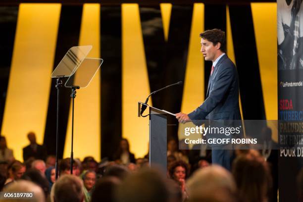 Canadian Prime Minister Justin Trudeau speaks at a luncheon during the Fifth Replenishment Conference of the Global Fund to Fight AIDS, Tuberculosis...