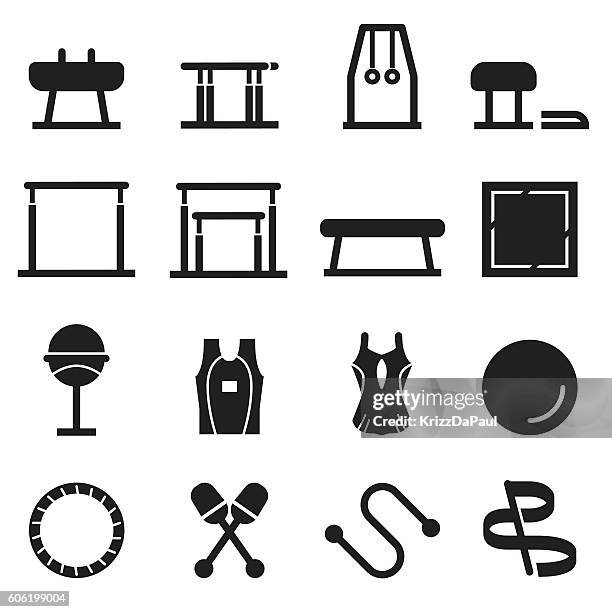 bildbanksillustrationer, clip art samt tecknat material och ikoner med gymnastics equipment icons [black edition] - pommel horse