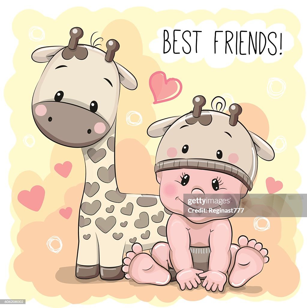 Cute Cartoon Baby And Giraffe High-Res Vector Graphic - Getty Images