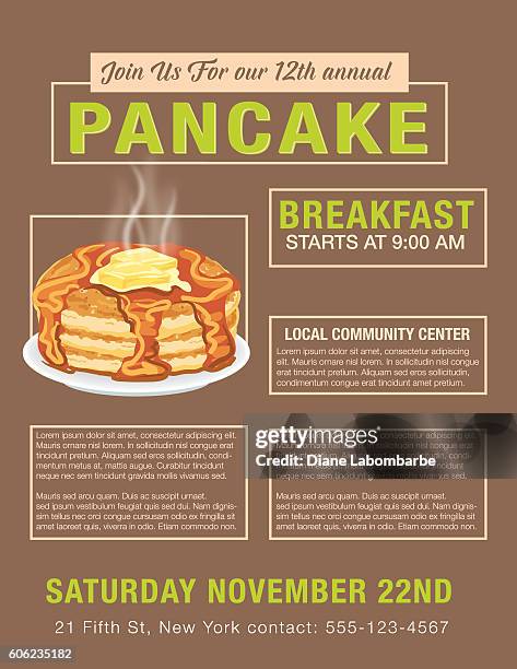 pancake breakfast poster template - pancake stack stock illustrations