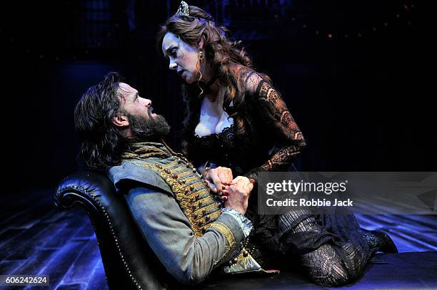 Alexandra Gilbreath as Angellica Bianca and Joseph Millson as Willmore in the Royal Shakespeare Company's production of Aphra Behn's The Rover...