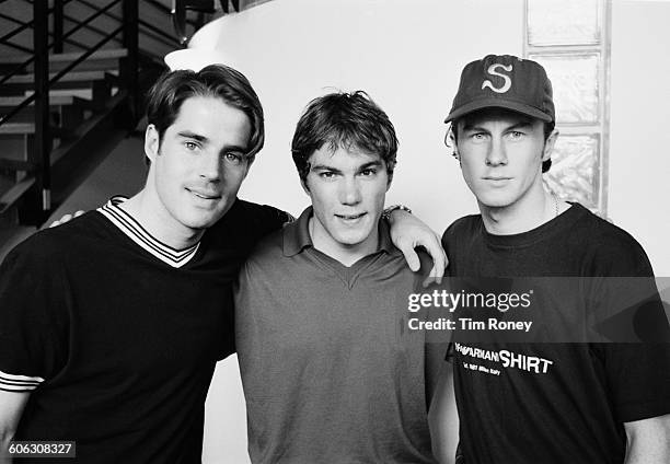 From left to right, English footballers Jamie Redknapp, Jason McAteer and Steve McManaman of Liverpool FC, UK, 18th April 1996.