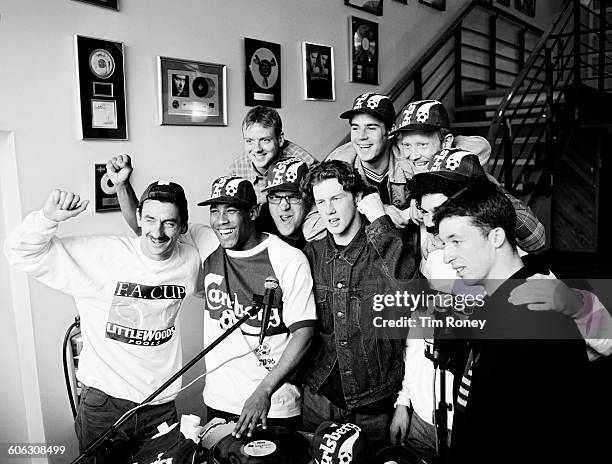 English footballers Jamie Redknapp, Mark Wright, Steve McManaman, Ian Rush, John Barnes and Robbie Fowler of Liverpool FC, UK, 18th April 1996.