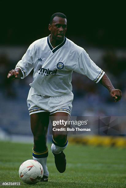 English footballer David Rocastle of Leeds United, on the ball during a Makita Tournament match at Elland Road, Leeds, August 1992.