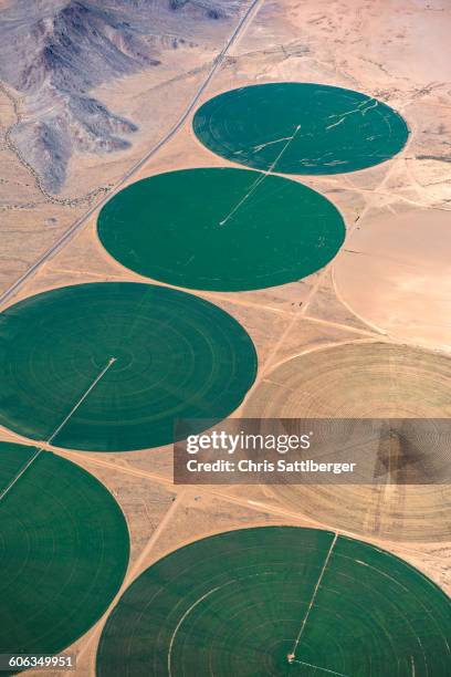 aerial view of farm land in rural landscape - círculo nas plantações - fotografias e filmes do acervo