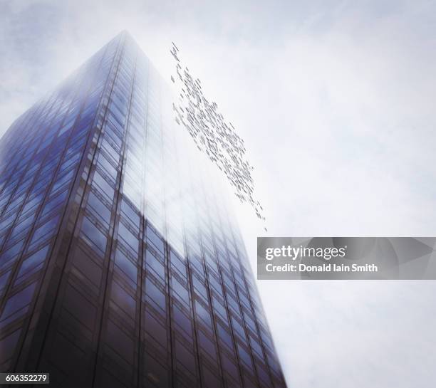 pixelated highrise building and cloudy sky - hovering stock illustrations