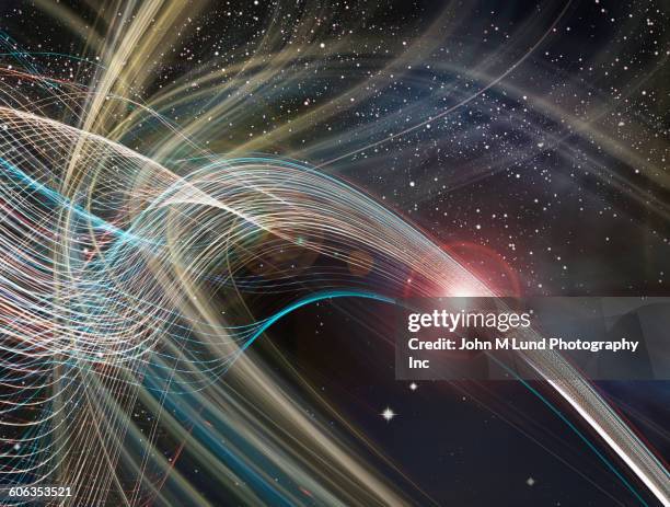 light trails in outer space - solar system stock pictures, royalty-free photos & images