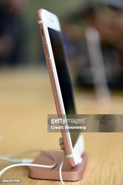 The Rose Gold iPhone 7 smartphone is displayed at an Apple Inc. In San Francisco, California, U.S., on Friday, Sept. 16, 2016. Shoppers looking to...