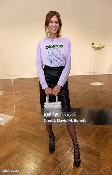 Alexa Chung attends the Shrimps SS17 Presentation dinner featuring Converse at Christie's on September 16, 2016 in London, England.