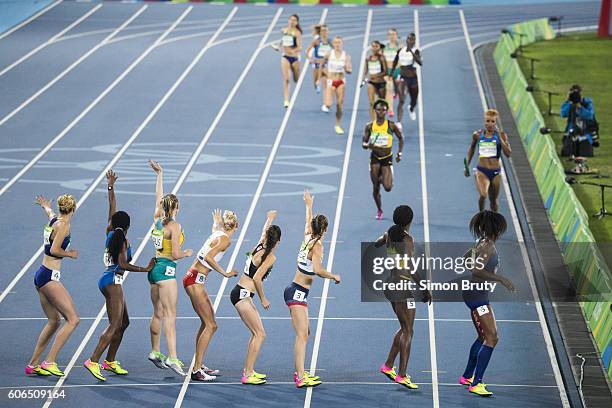 Summer Olympics: USA Phyllis Francis and USA Courtney Okolo in action during Women's 4X400M Relay Final at Maracana Stadium. Rio de Janeiro, Brazil...