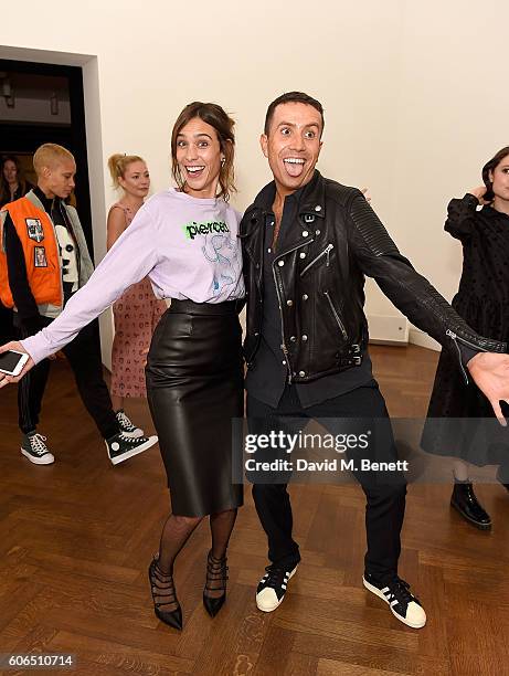 Nick Grimshaw and Alexa Chung attend the Shrimps SS17 Presentation dinner featuring Converse at Christie's on September 16, 2016 in London, England.